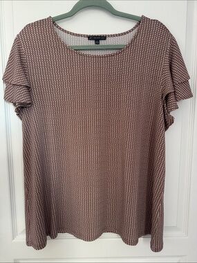 Tan/White Polka Dot Ruffle Sleeve Blouse